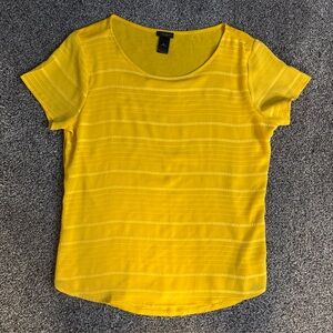 Ann Taylor (M) Medium Blouse Top Gold Yellow Textured Front Scoop Neck